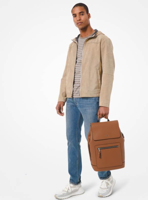Panske Batohy Michael Kors Hudson Pebbled Leather Hnede - Tasky Michael Kors Levně | YNIMG-1267